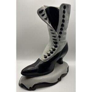 Atlantic Mold Boot/Vase Ceramic Victorian Button Gray  w/Black Accents VTG Rare